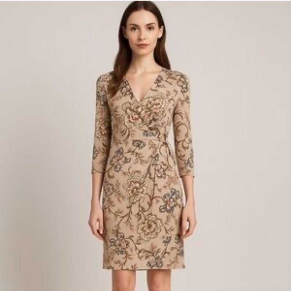 Pendleton Floral Silk Faux Wrap Long Sleeve midi Dress NEW with tags size 12